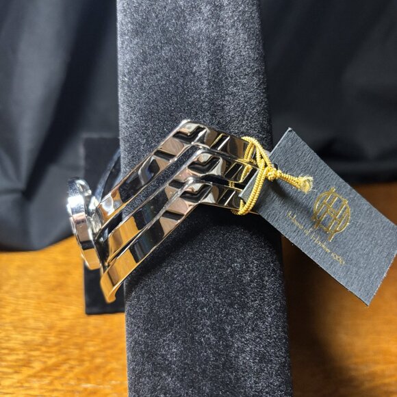 House of Harlow 1960 Chevron Leather & Metal Cuff Bracelet – Silver Tone – NWT - Picture 5 of 6